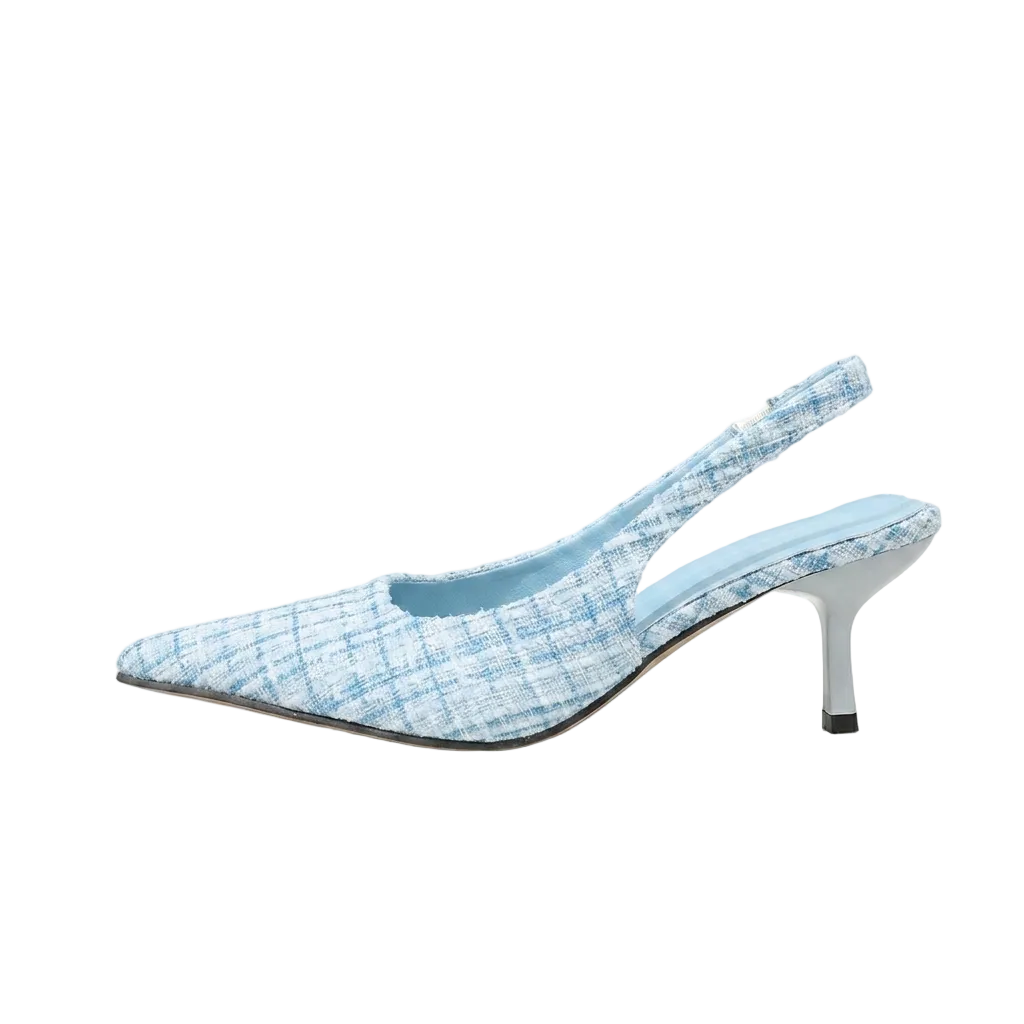 Women's Blue Tweed Slingback Kitten Heels