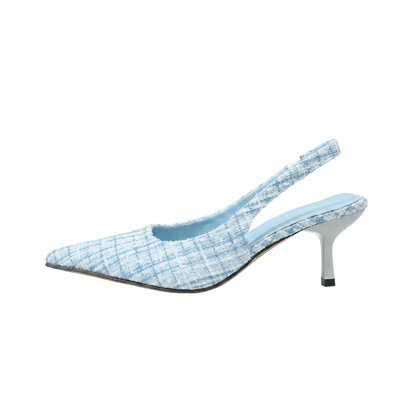 Women's Blue Tweed Slingback Kitten Heels