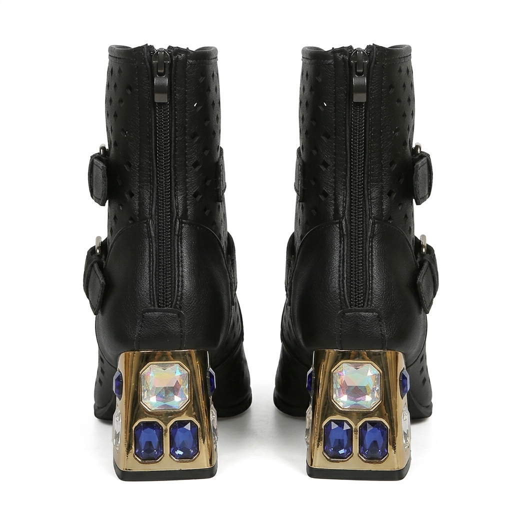 Women's Laser Cut Buckle Ankle Boots
