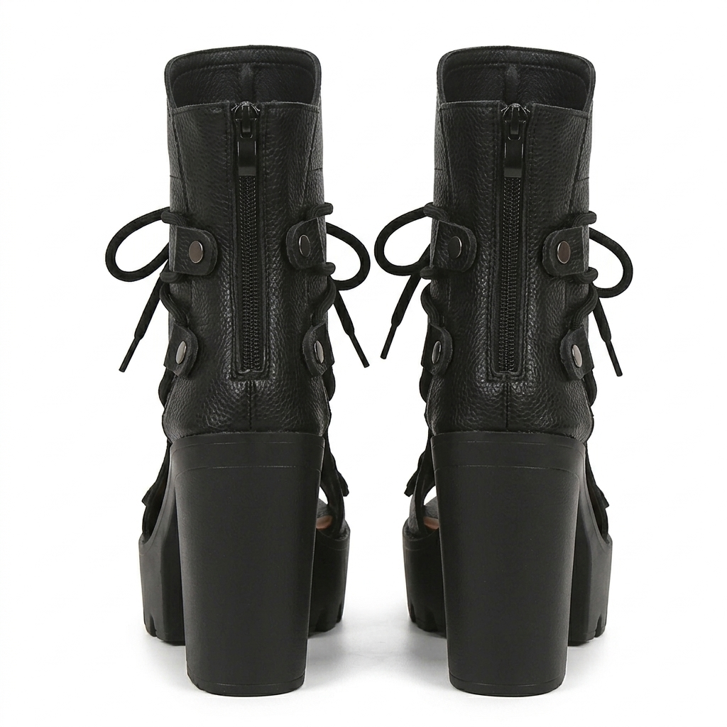 PLATFORM PEEP-TOE LACE-UP BOOTIES