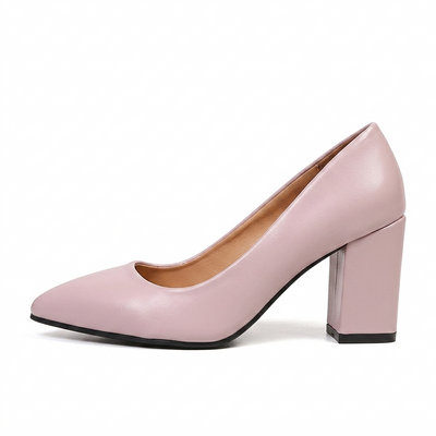 Women's Pink Pointed Toe Block Heels