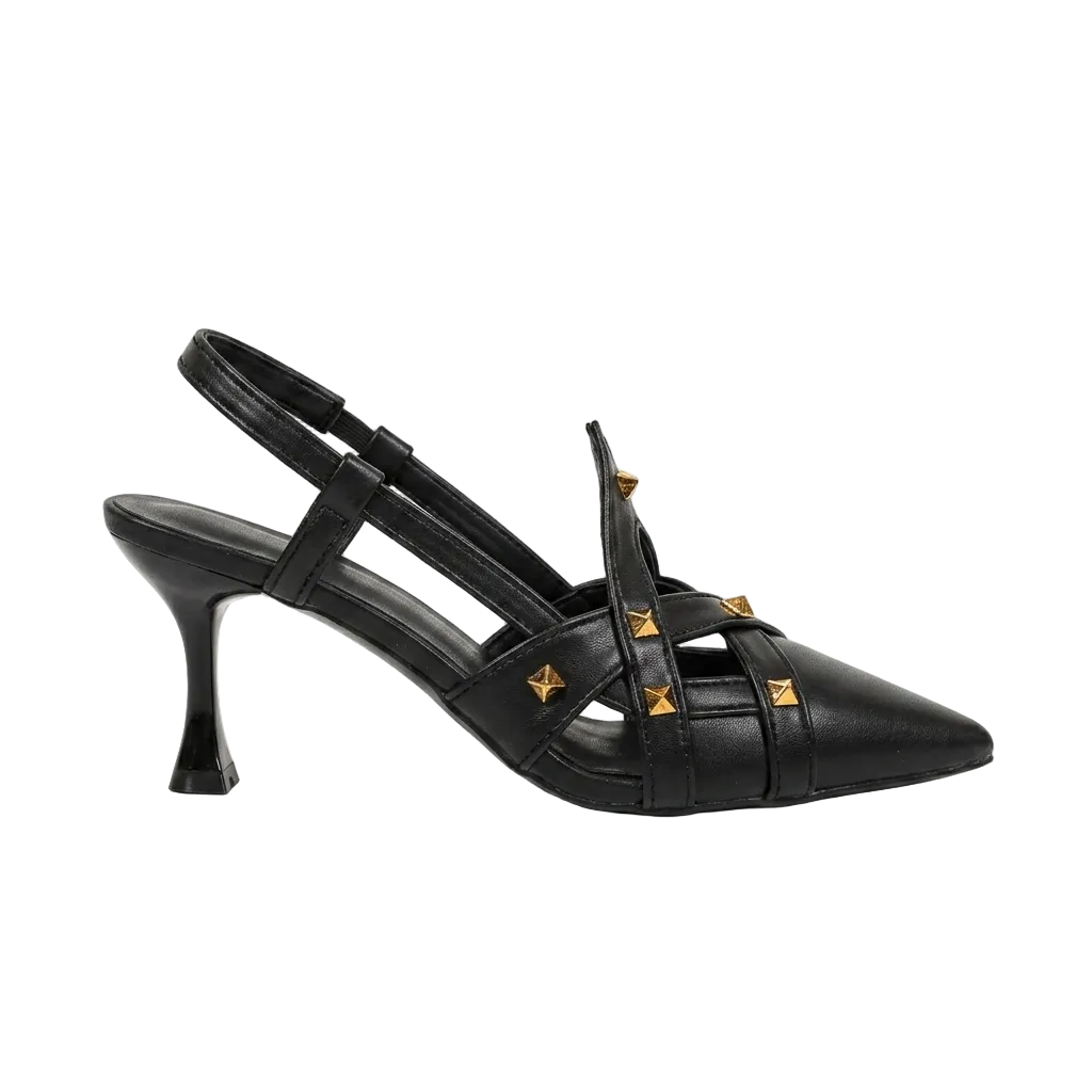 Women's Studded Pointed Toe Slingback Kitten Heels