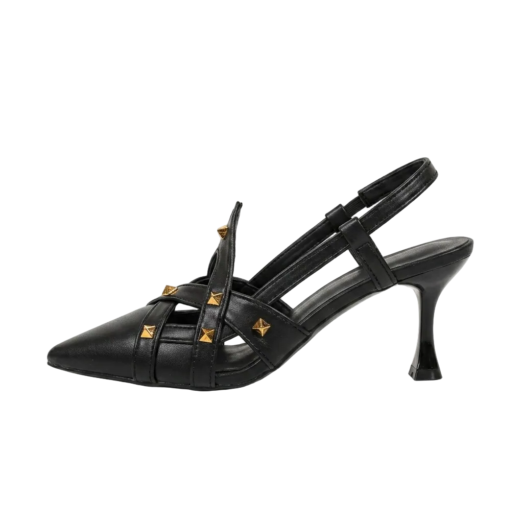 Women's Studded Pointed Toe Slingback Kitten Heels