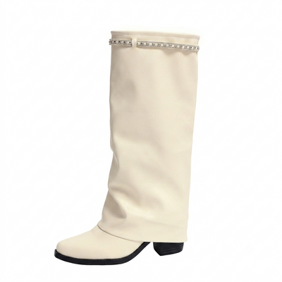 Women's Beige Slouchy Mid-Calf Boots