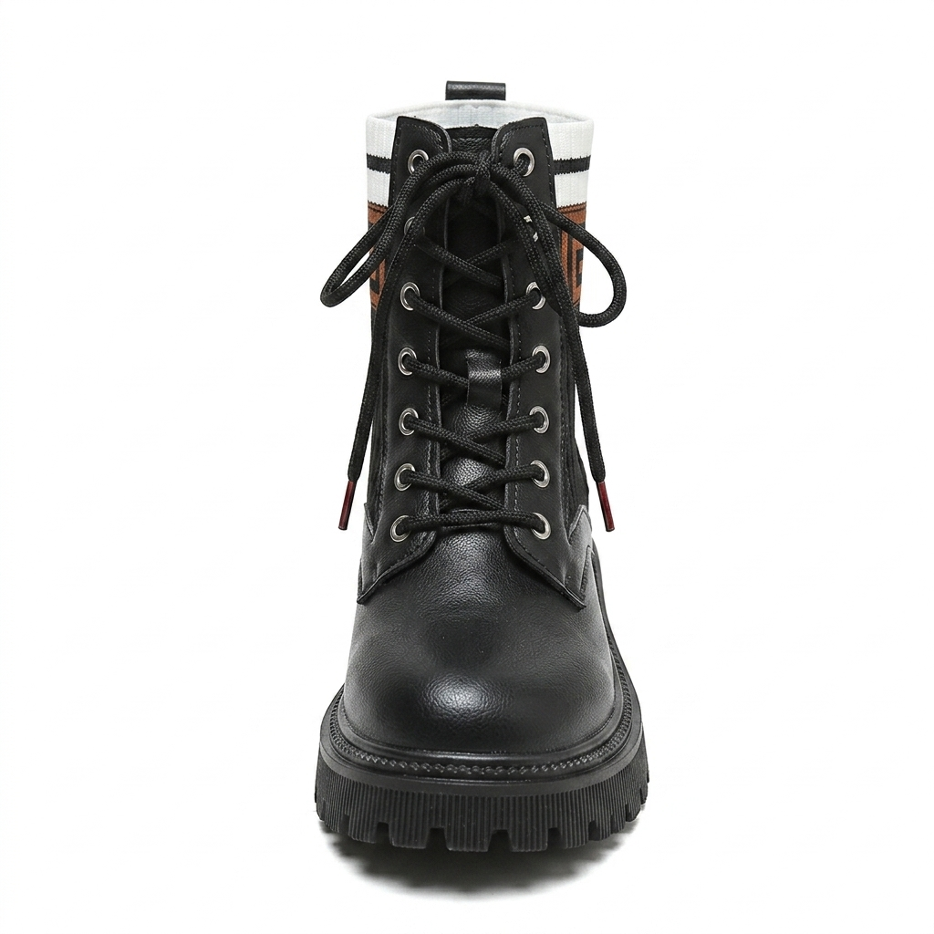 KNIT-TRIM LACE-UP BOOTS