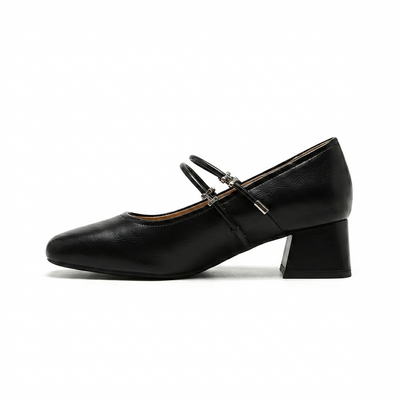 Women's Double Strap Square Toe Block Heels