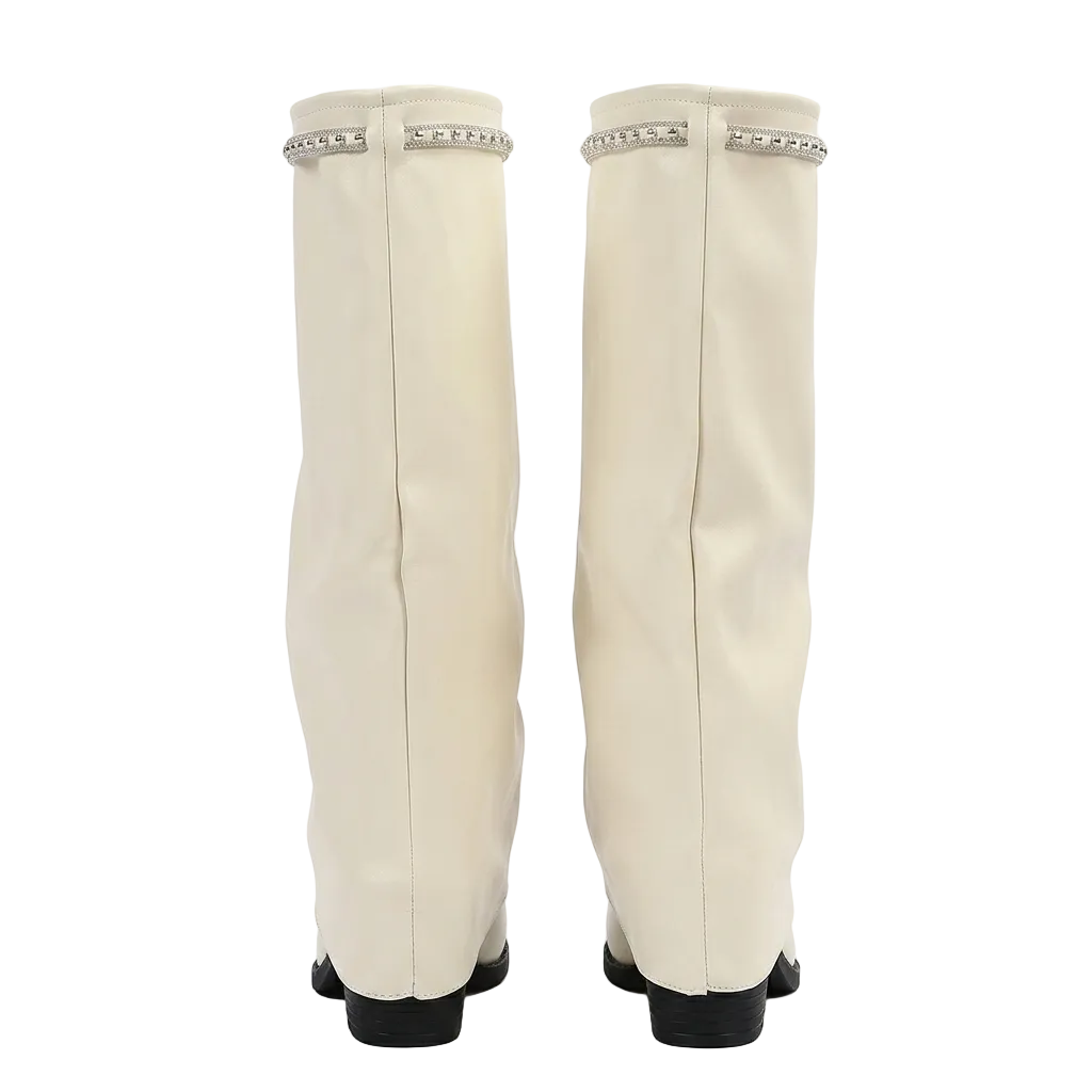 BEIGE SLOUCHY KNEE HIGH BOOTS