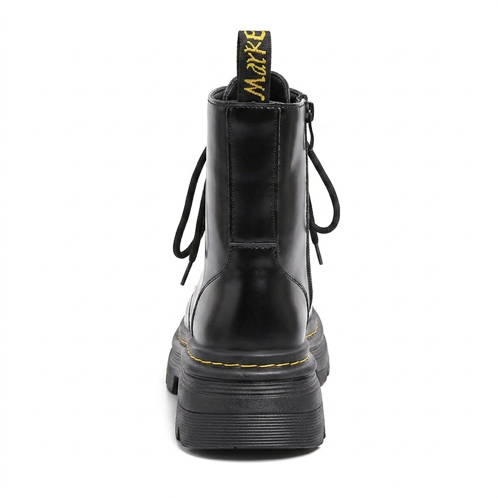 Women's Smooth Synthetic Leather Combat Boots