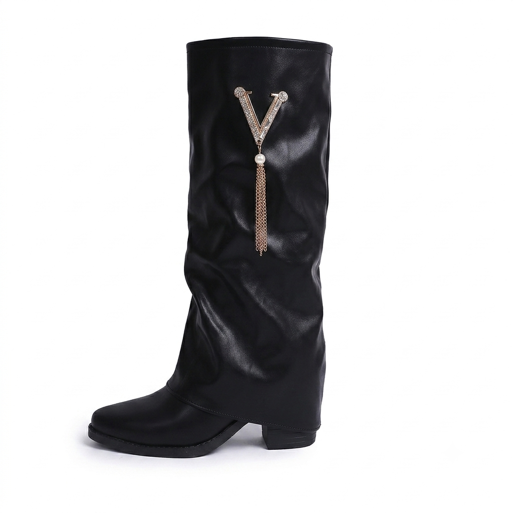 BLACK SLOUCHY MID CALF BOOTS
