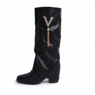 Women's Black Slouchy Mid Calf Boots