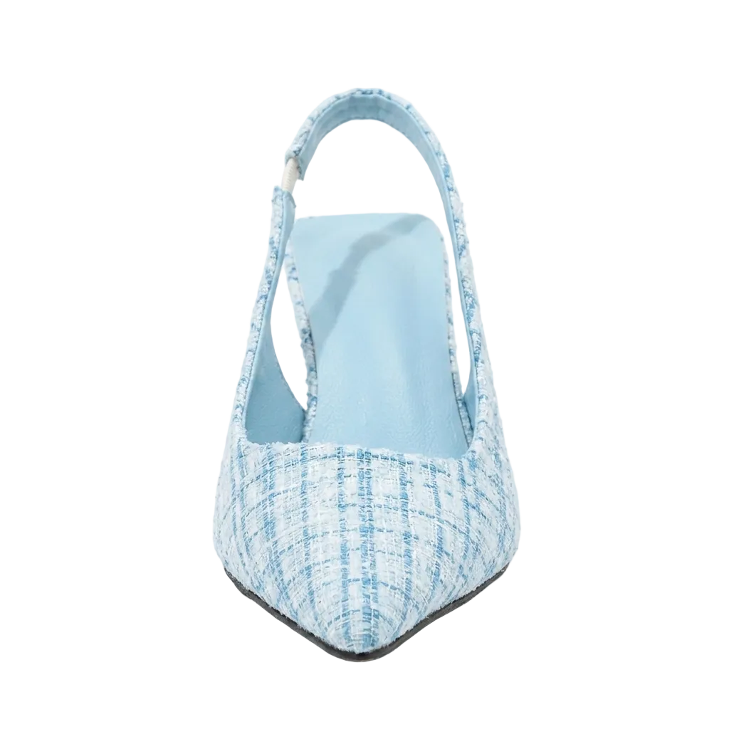 Women's Blue Tweed Slingback Kitten Heels