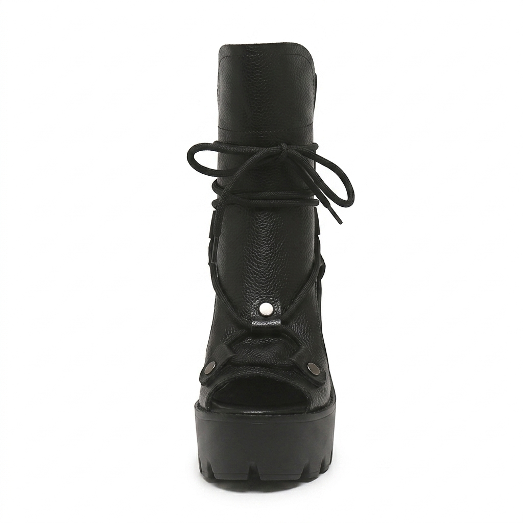 PLATFORM PEEP-TOE LACE-UP BOOTIES