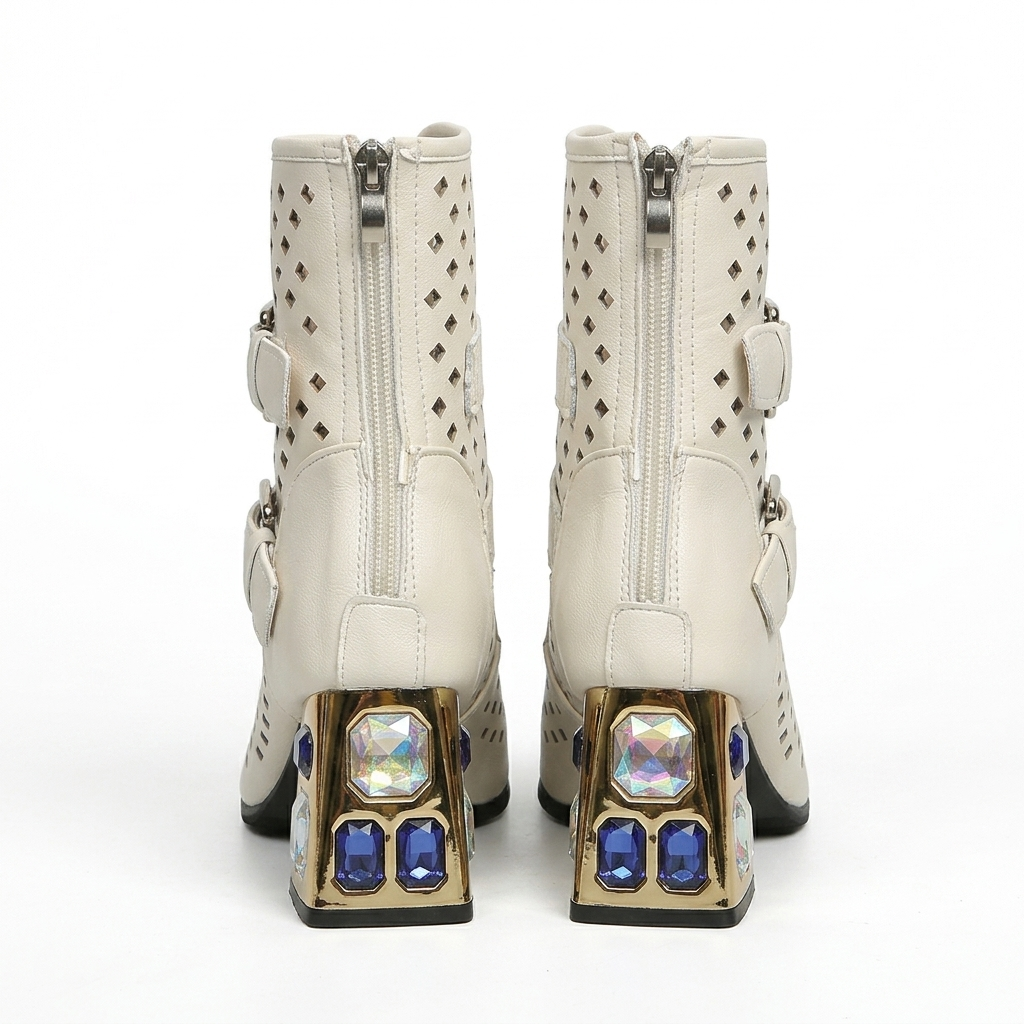 Women's Laser Cut Buckle Ankle Boots