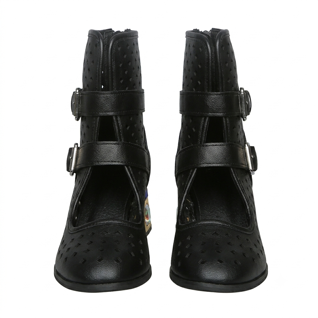 Women's Laser Cut Buckle Ankle Boots