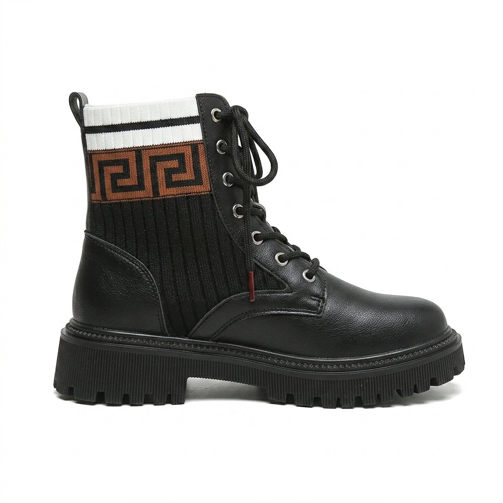 KNIT-TRIM LACE-UP BOOTS