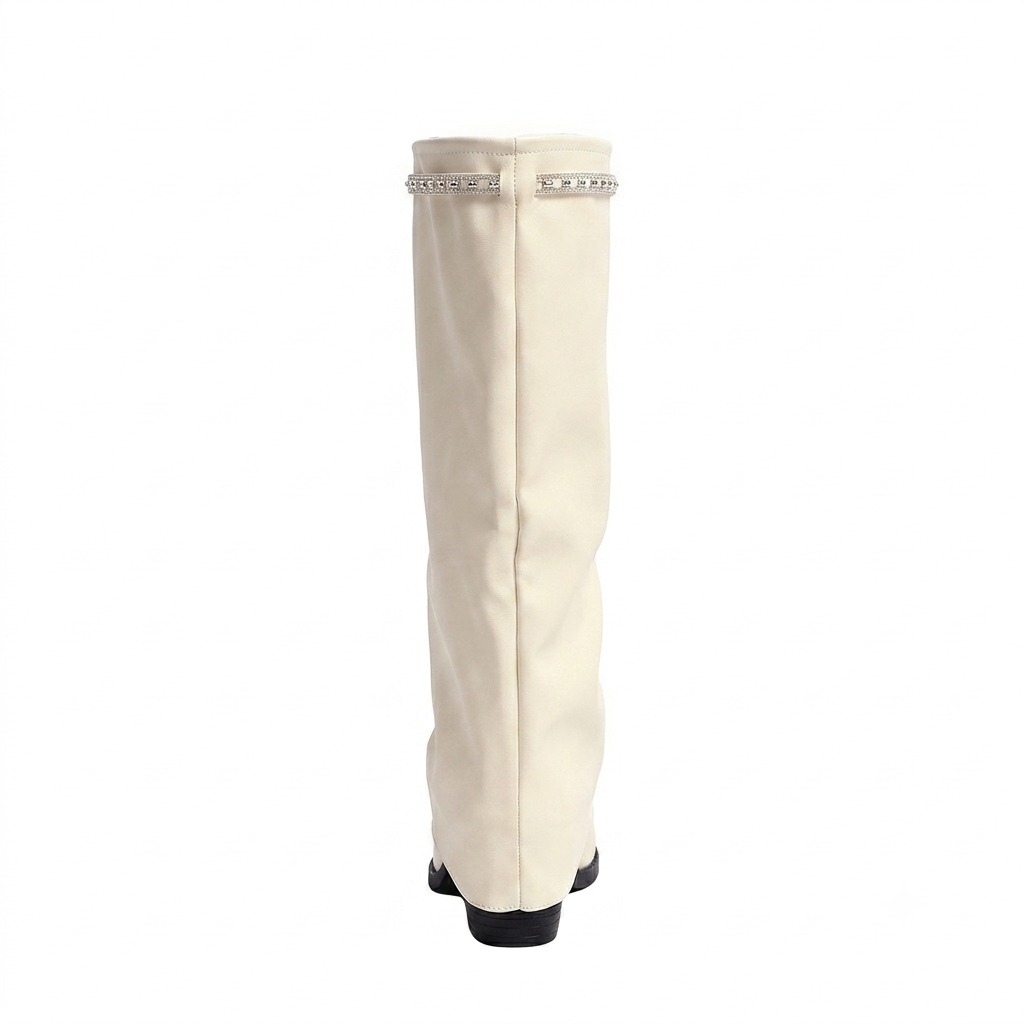 BEIGE SLOUCHY KNEE HIGH BOOTS