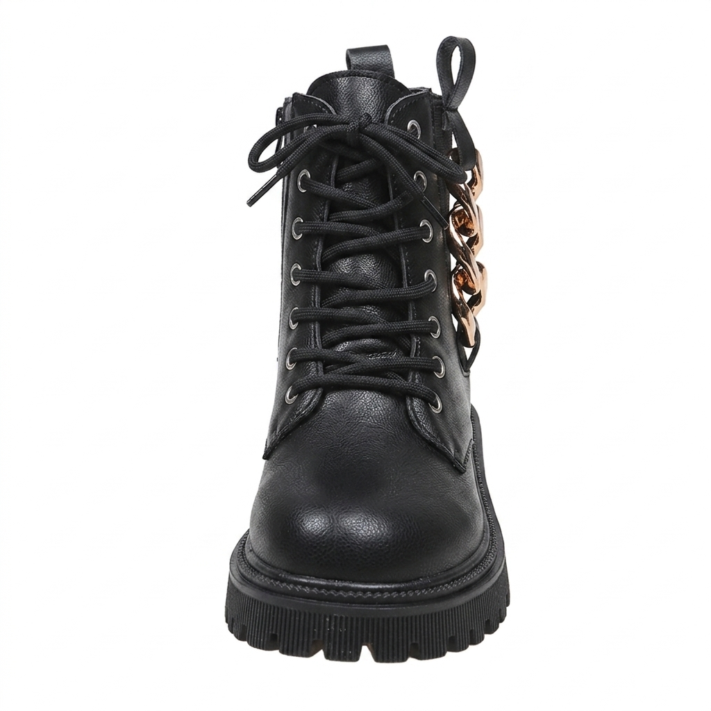 CHUNKY CHAIN-TRIM COMBAT BOOTS