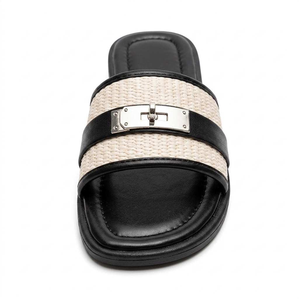 WOVEN EFFECT SLIDE SANDALS