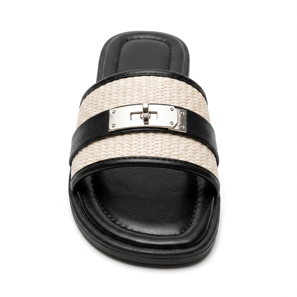 WOVEN EFFECT SLIDE SANDALS