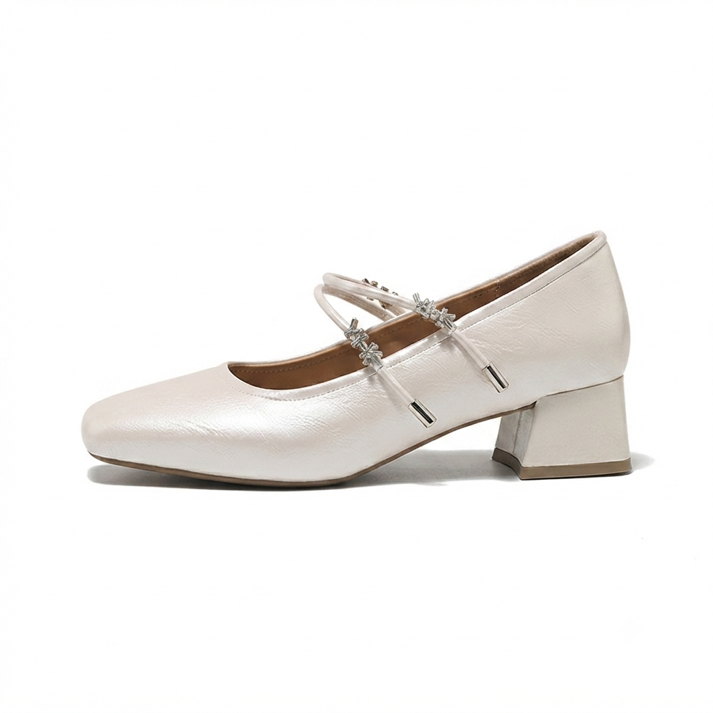DOUBLE STRAP SQUARE TOE KITTEN HEELS