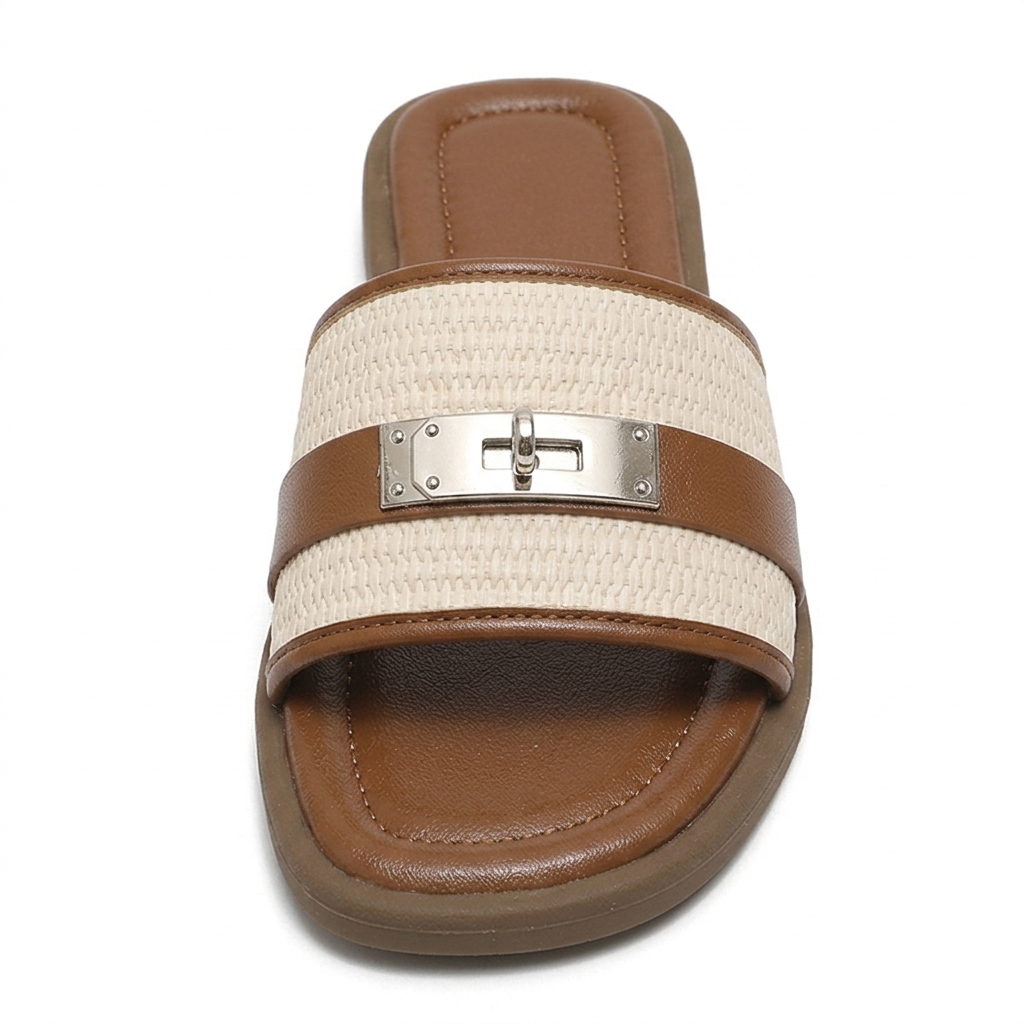 WOVEN EFFECT SLIDE SANDALS