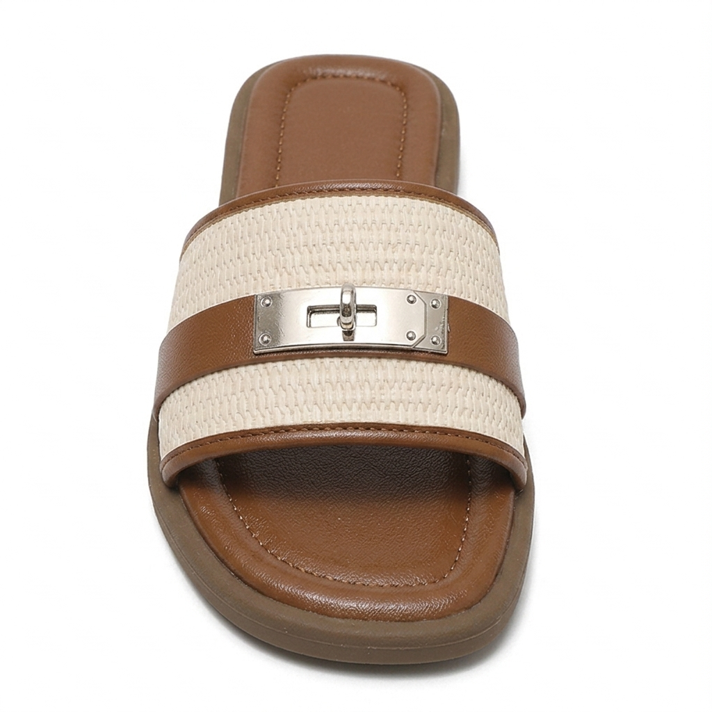 WOVEN EFFECT SLIDE SANDALS