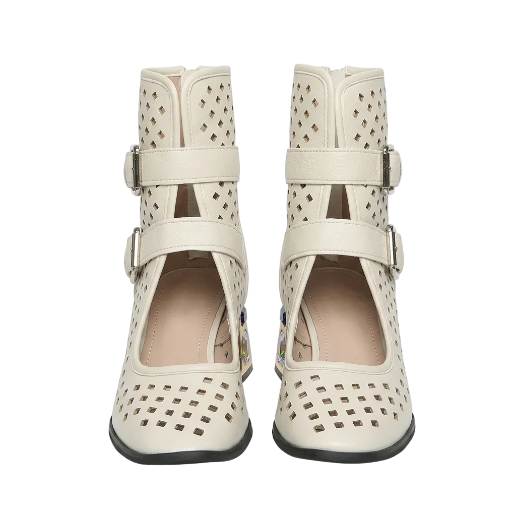 Women's Laser Cut Buckle Ankle Boots