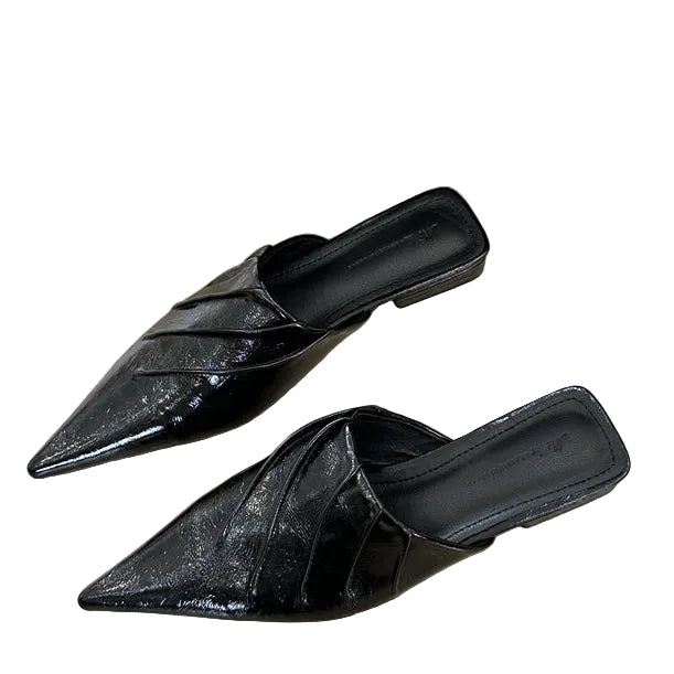 PLEATED POINTED-TOE MULES