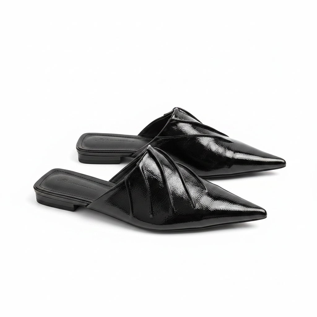 PLEATED POINTED-TOE MULES