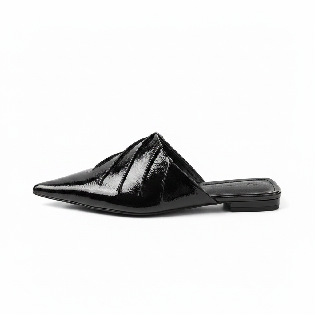 PLEATED POINTED-TOE MULES