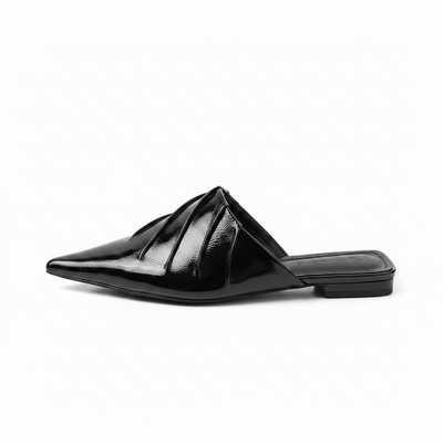 Women's Pleated Pointed-Toe Mule Flats