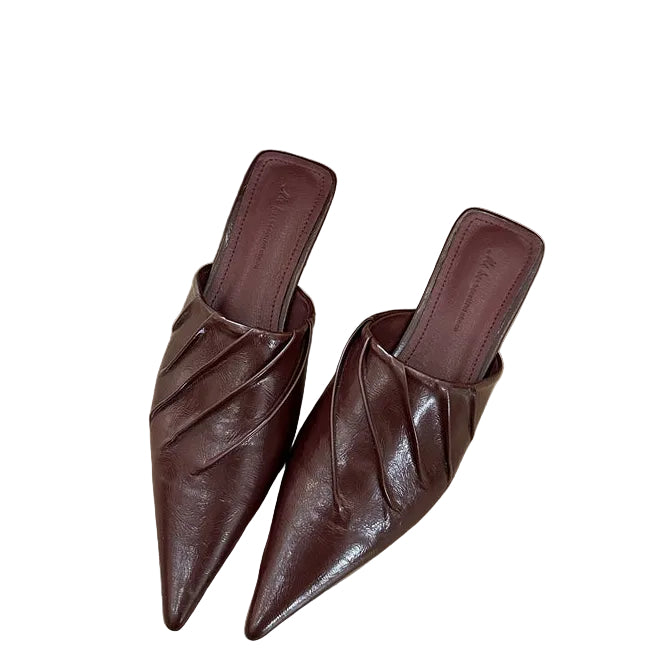 PLEATED POINTED-TOE MULES