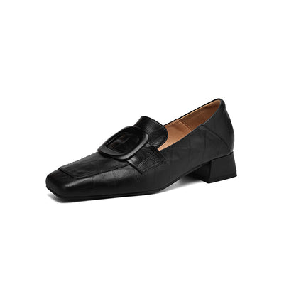 Women's Square Toe Croc Embossed Block Heels