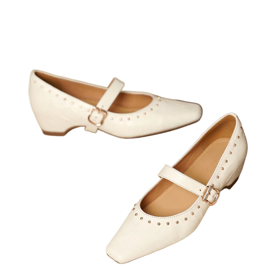 STUDDED MARY JANE LOW HEELS