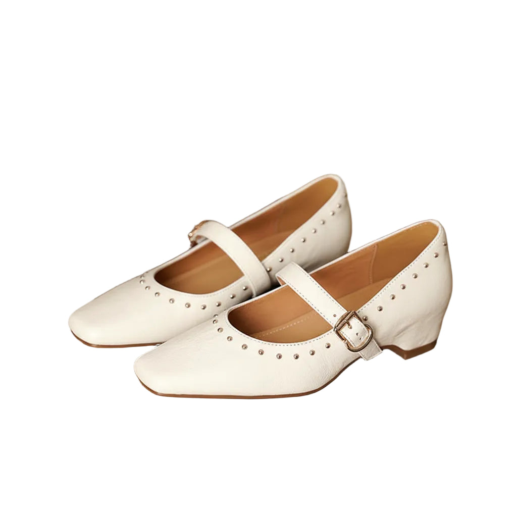 STUDDED MARY JANE LOW HEELS